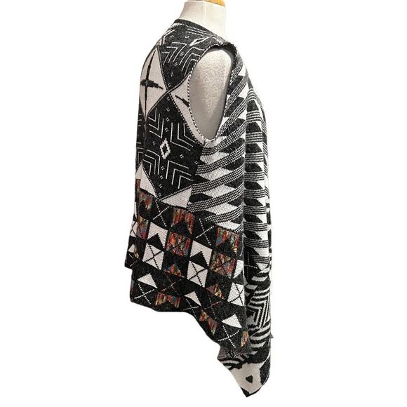 Colorful Bohemian Coatigan Cardigan Sleeveles Black & White size Medium - Picture 13 of 14